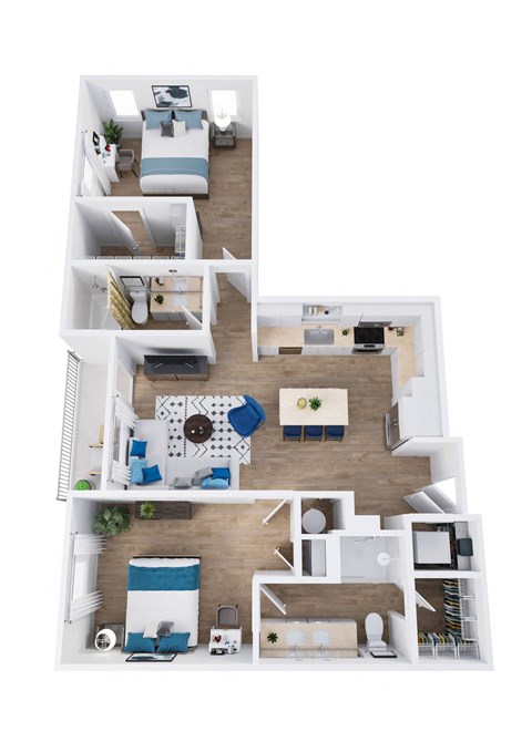 a 3d rendering of our 1 bedroom apartment at the crossings at white marsh apartments in white